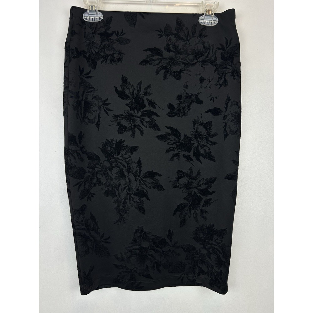 Velvet Burnout Pencil Skirt Womens Medium Black Knee Stretch Whimsigoth Witchy